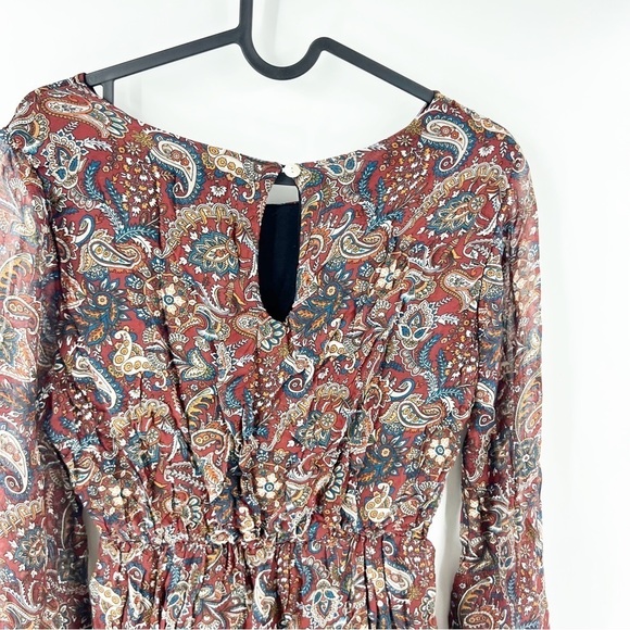 ✅ Lara Guidotti Women's Maxi Silk Blend Dress, Brown/Paisley Size LARGE - Picture 7 of 10